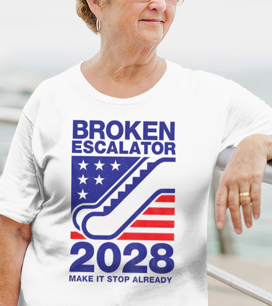 Broken Escalator 2028 Make It Stop Already American Flag Stars Stripes T-Shirt