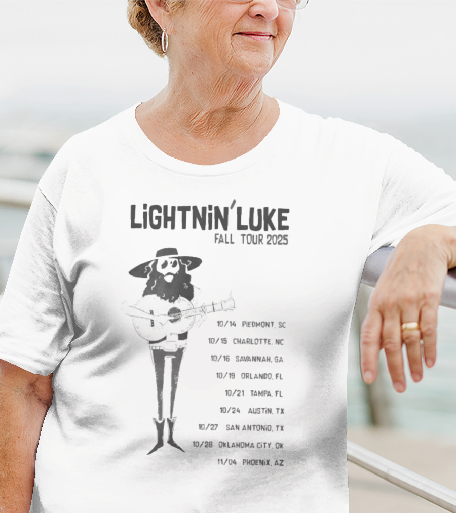 Lightnin’ Luke Fall Tour 2025 With Dates In Pendleton Charlotte Savannah Orlando Tampa Austin San Antonio Oklahoma City Phoenix T-Shirt