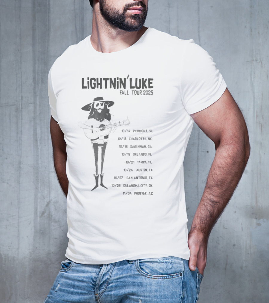 Lightnin’ Luke Fall Tour 2025 With Dates In Pendleton Charlotte Savannah Orlando Tampa Austin San Antonio Oklahoma City Phoenix T-Shirt