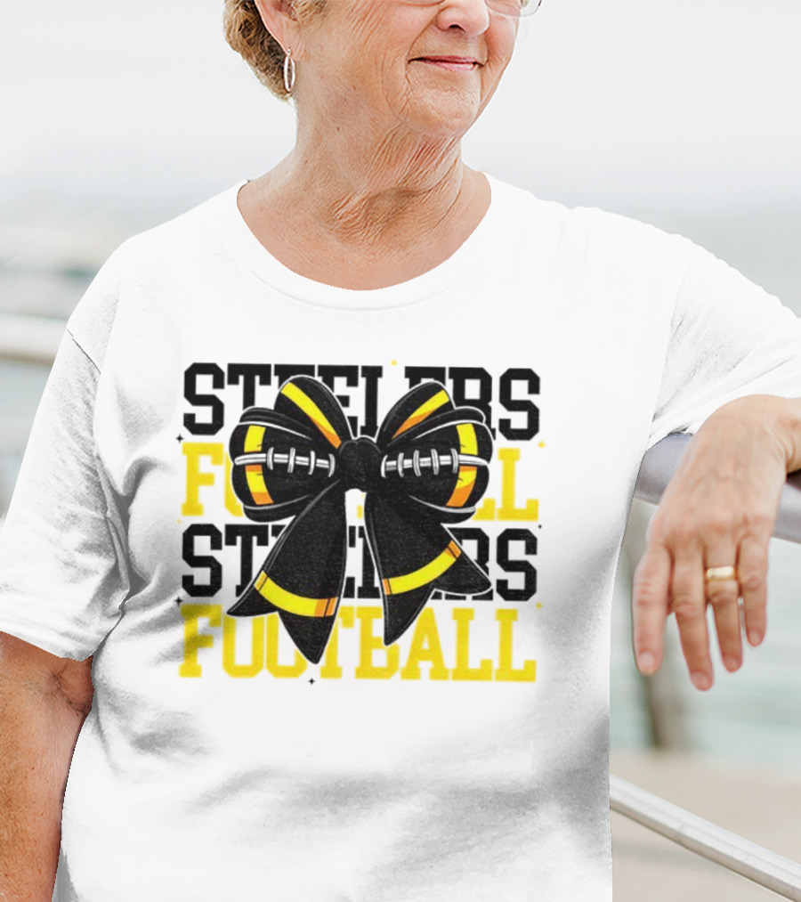 Pittsburgh Steelers Football Coquette Mom Bow Game Day T-Shirt
