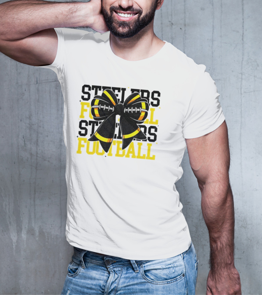 Pittsburgh Steelers Football Coquette Mom Bow Game Day T-Shirt