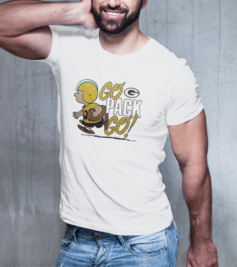 Green Bay Packers Peanuts Snoopy Go Pack Go Winter Cartoon Football T-Shirt