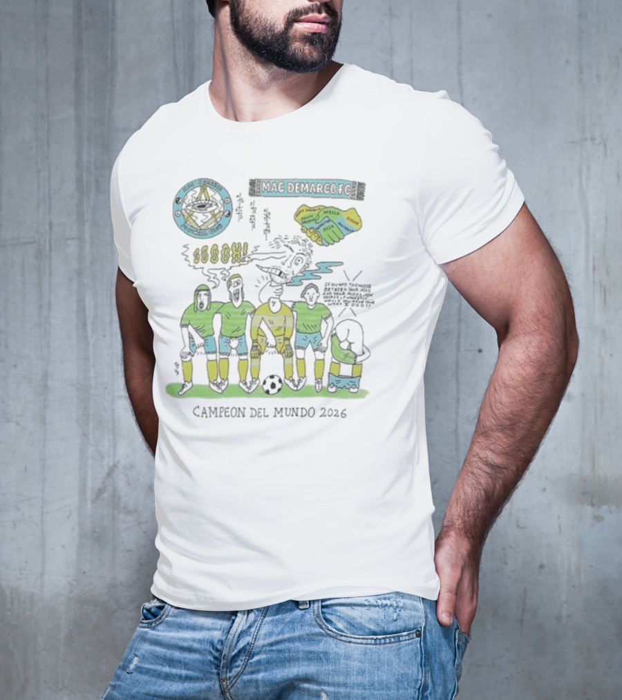 Campeon Del Mundo 2026 Mac Demarco Football Club Soccer Team Art Latin America Africa Map T-Shirt