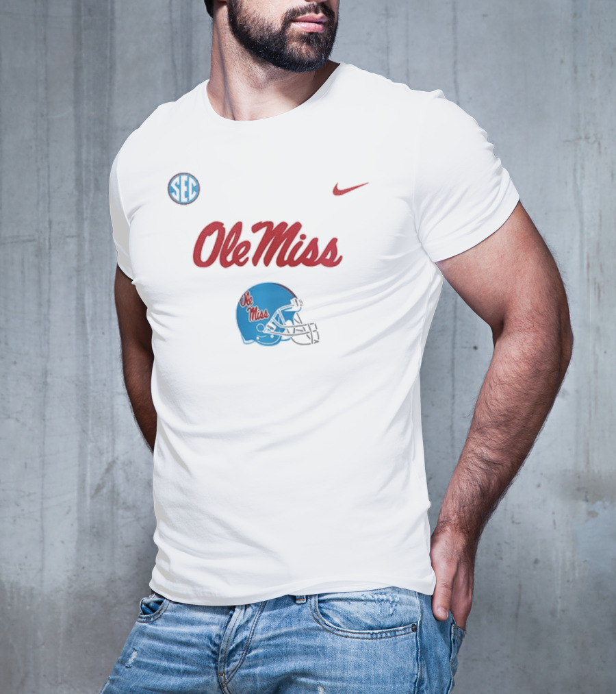 Ole Miss Rebels Football Helmet SEC Nike T-Shirt