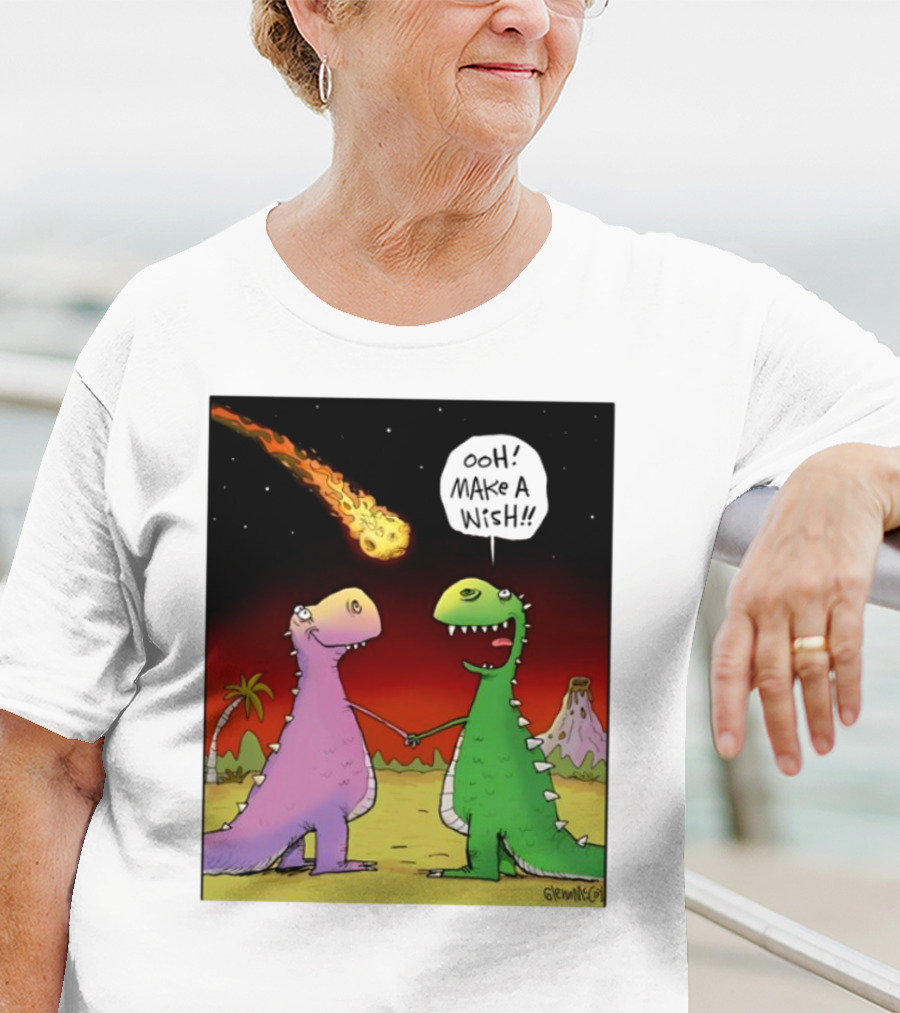 Glenn Mccoy Dinosaur Cartoon Ooh Make A Wish Meteorite Scene T-Shirt