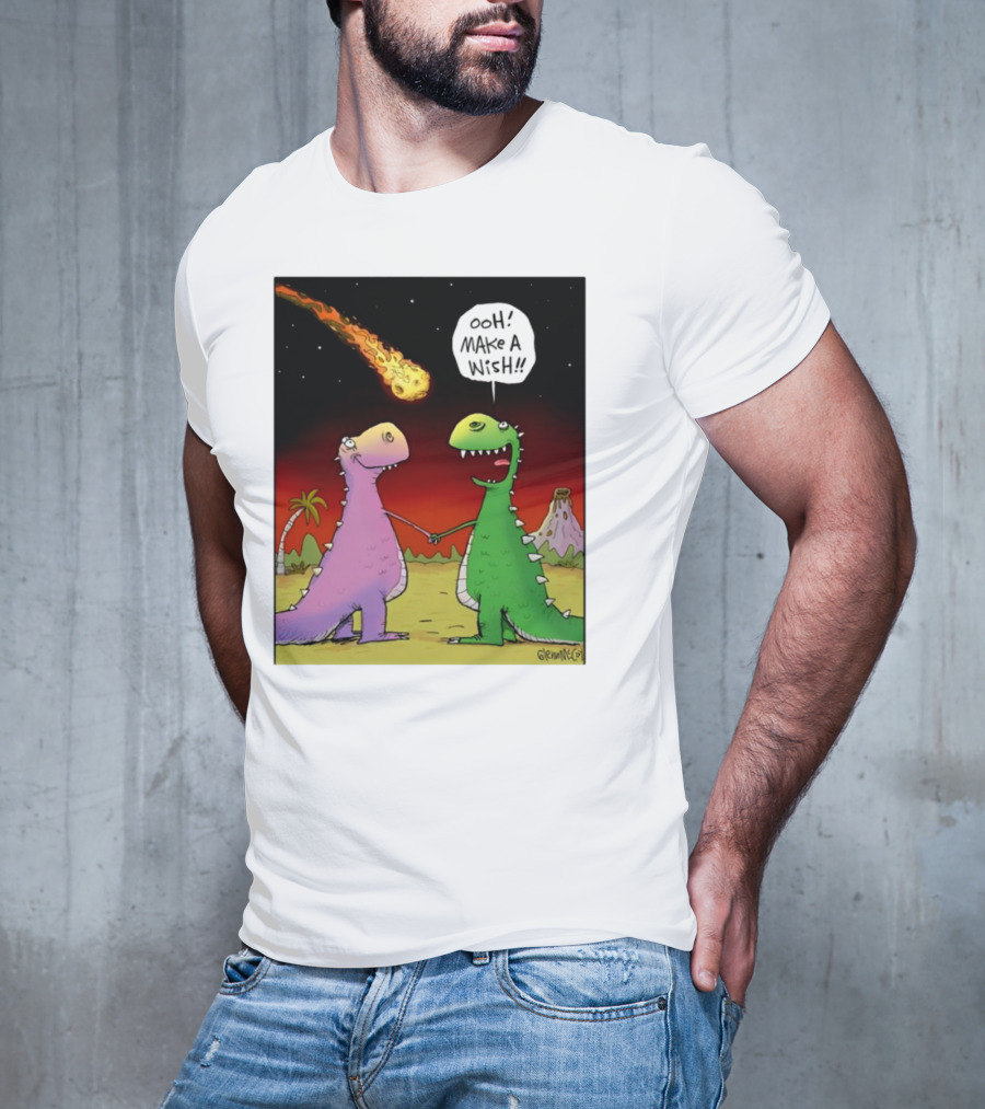 Glenn Mccoy Dinosaur Cartoon Ooh Make A Wish Meteorite Scene T-Shirt