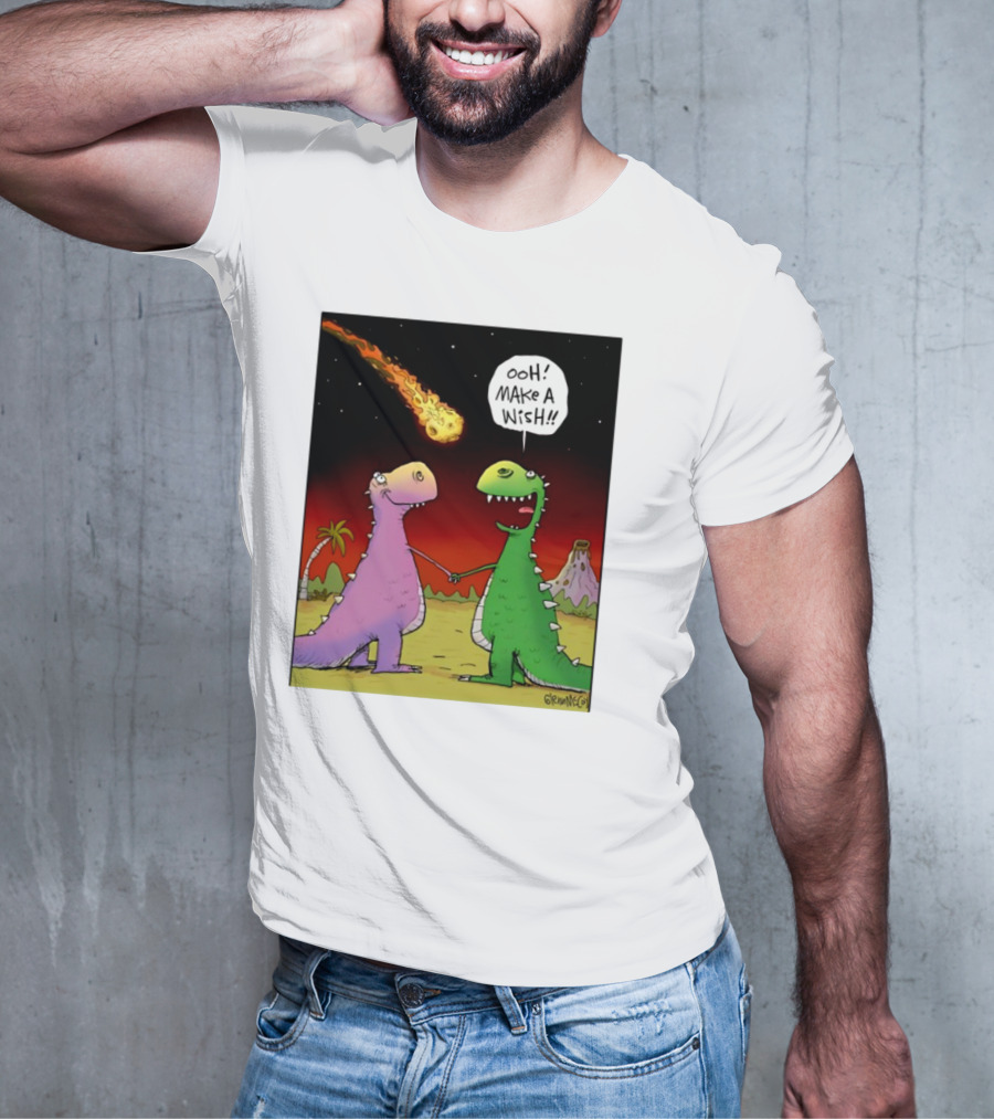 Glenn Mccoy Dinosaur Cartoon Ooh Make A Wish Meteorite Scene T-Shirt