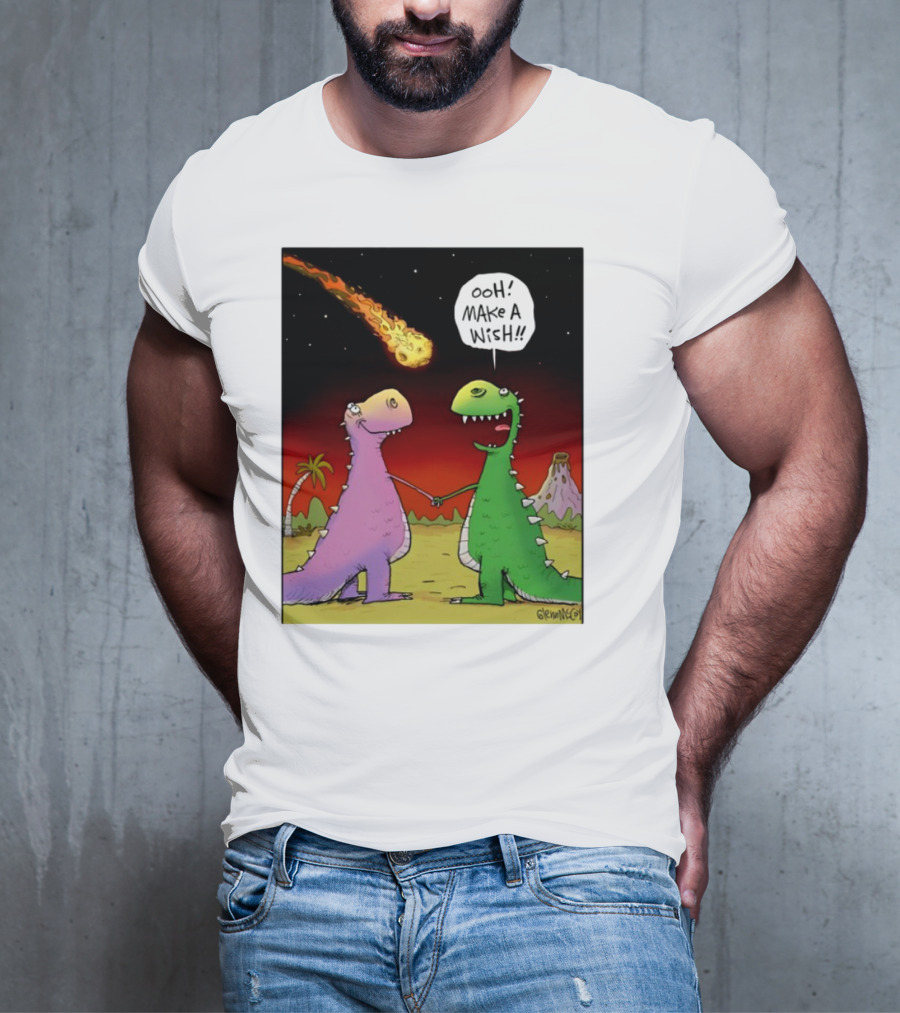 Glenn Mccoy Dinosaur Cartoon Ooh Make A Wish Meteorite Scene T-Shirt