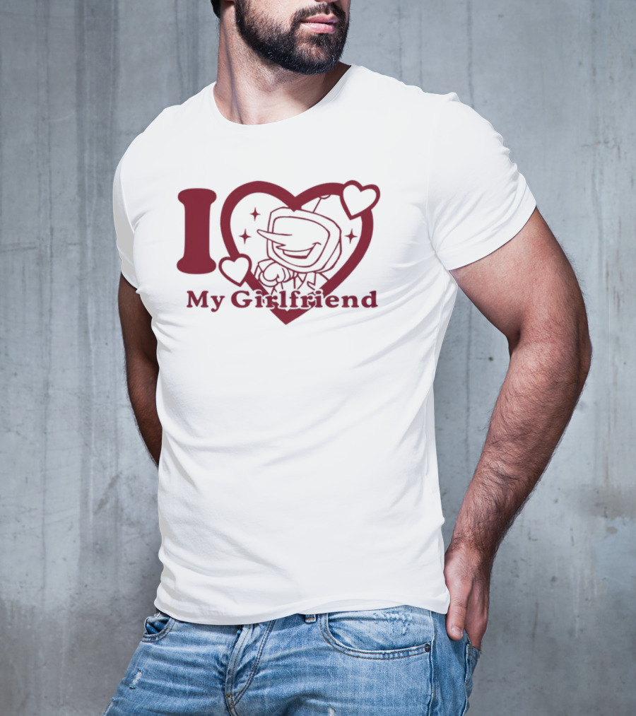 I Love My Girlfriend Mr. Tenna Heart Design T-Shirt