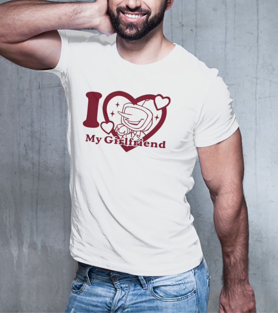 I Love My Girlfriend Mr. Tenna Heart Design T-Shirt