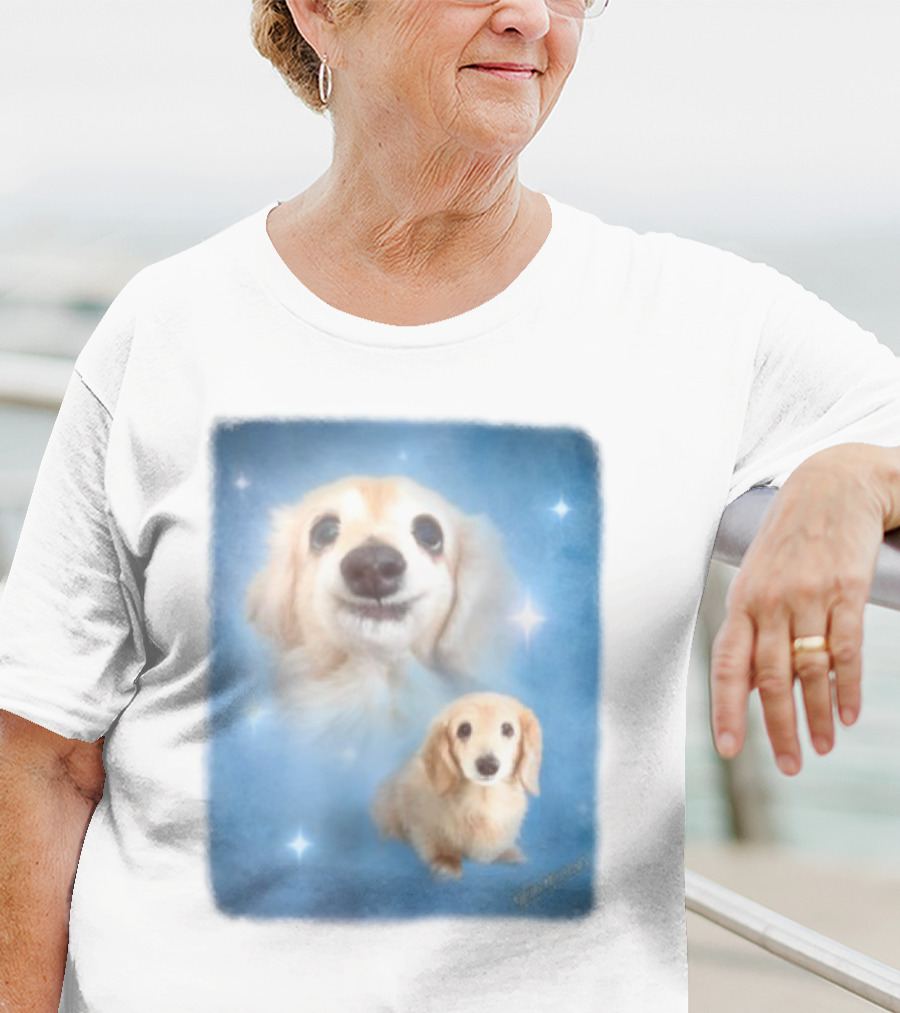 Olan Meows Bella Dog Portrait Classic Blue Stars T-Shirt