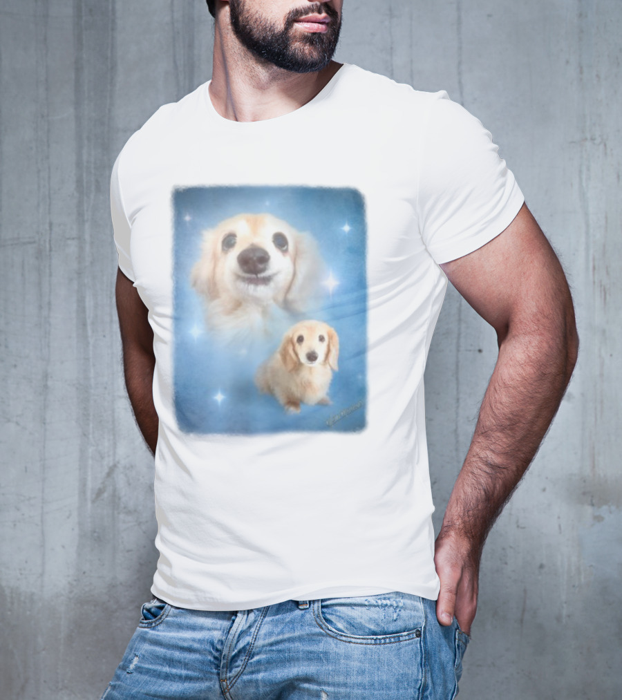 Olan Meows Bella Dog Portrait Classic Blue Stars T-Shirt