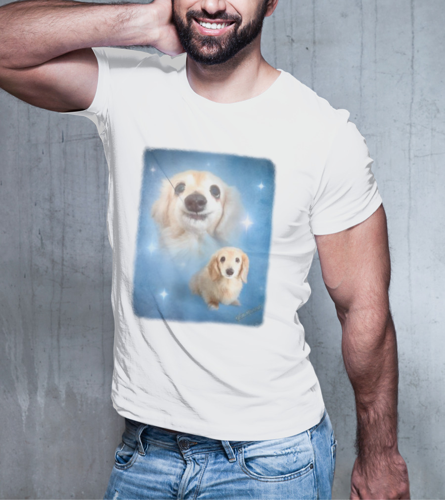 Olan Meows Bella Dog Portrait Classic Blue Stars T-Shirt