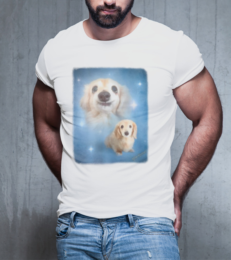 Olan Meows Bella Dog Portrait Classic Blue Stars T-Shirt