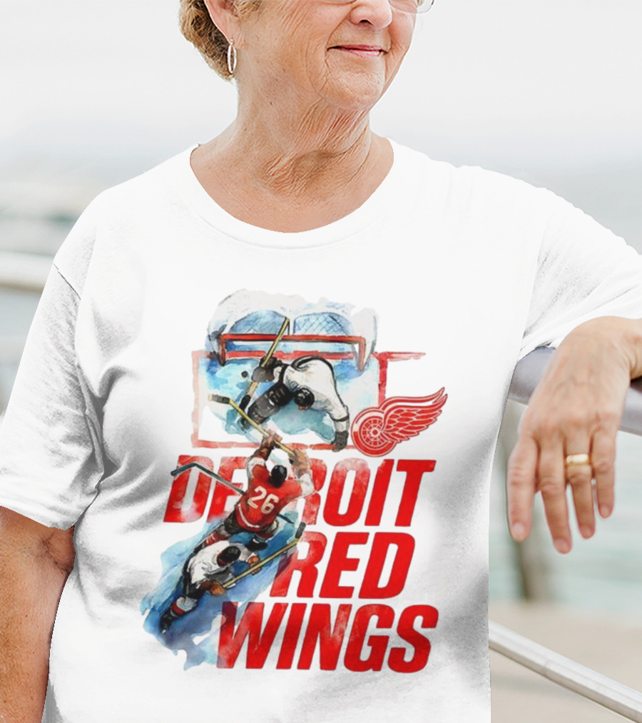 Sana X Detroit Red Wings Hockey Team Action Scene T-Shirt