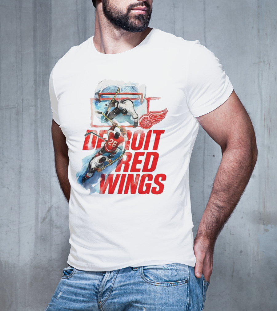 Sana X Detroit Red Wings Hockey Team Action Scene T-Shirt