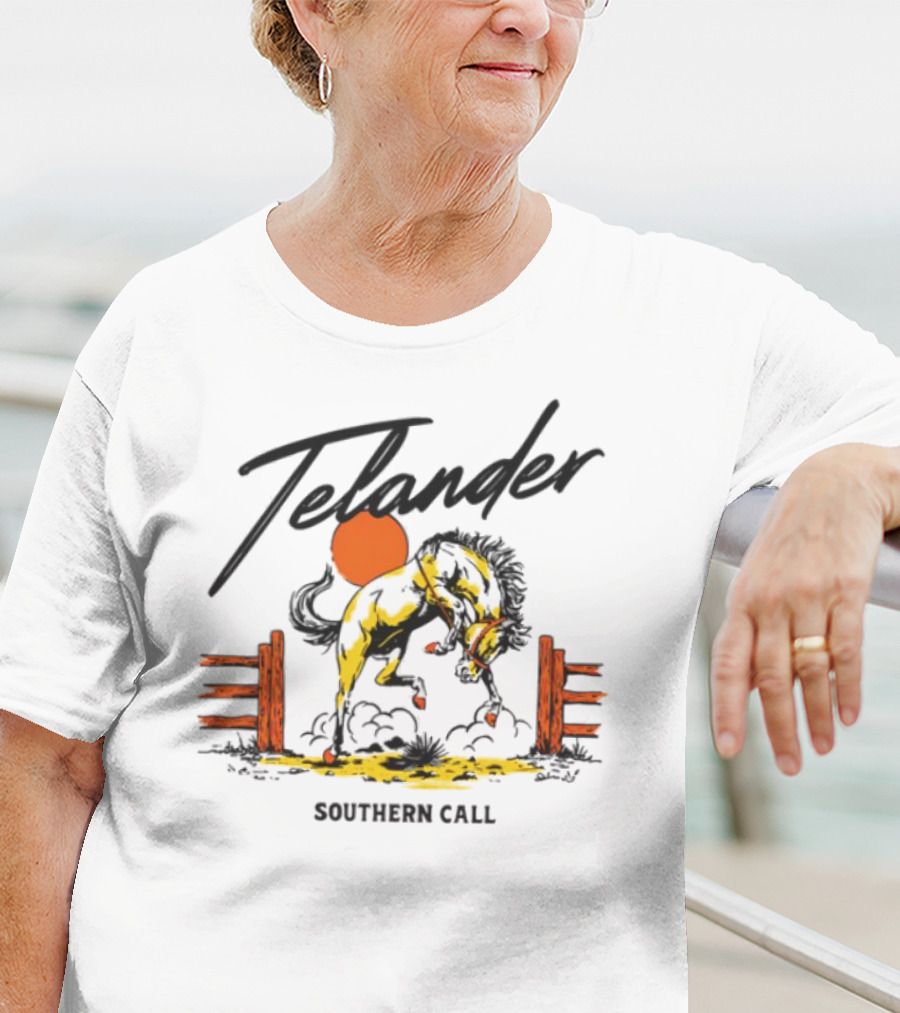 Telander Horse Southern Call Equestrian Sunset Fence Scene T-Shirt