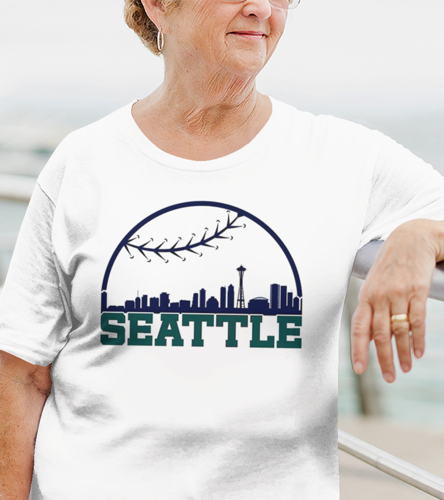 Seattle Mariners Skyline Baseball Theme With Space Needle T-Shirt