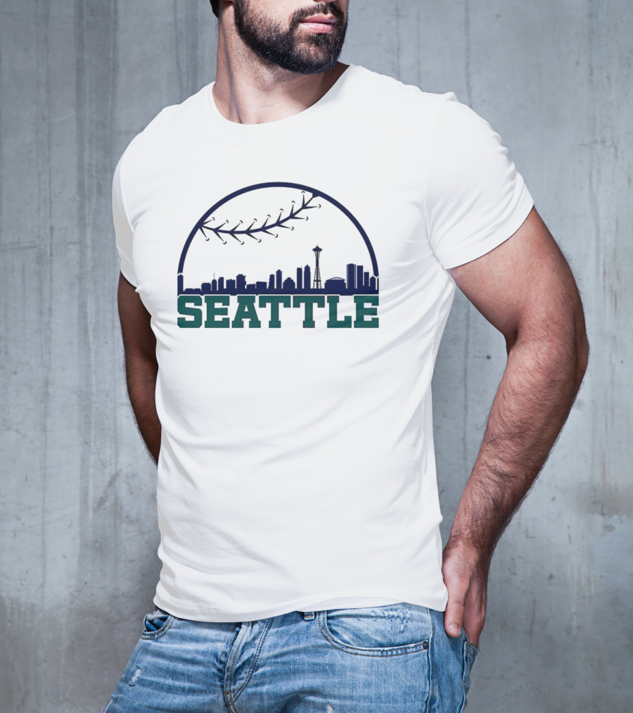 Seattle Mariners Skyline Baseball Theme With Space Needle T-Shirt