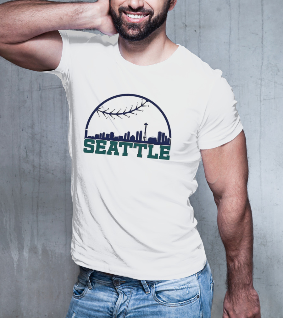 Seattle Mariners Skyline Baseball Theme With Space Needle T-Shirt