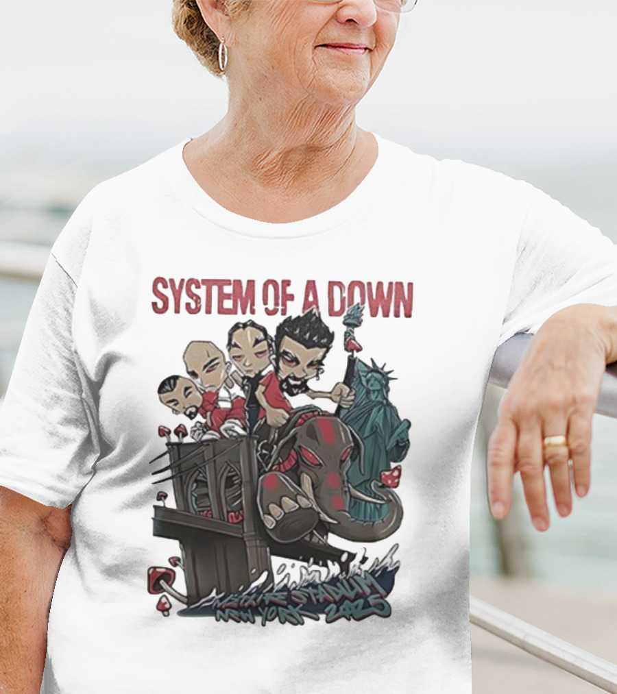 System Of A Down 2025 Chibi Cartoon Yankee Stadium New York T-Shirt
