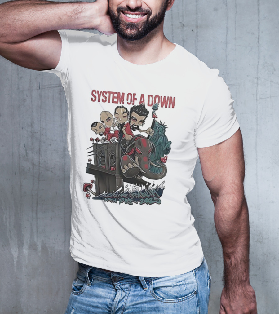 System Of A Down 2025 Chibi Cartoon Yankee Stadium New York T-Shirt
