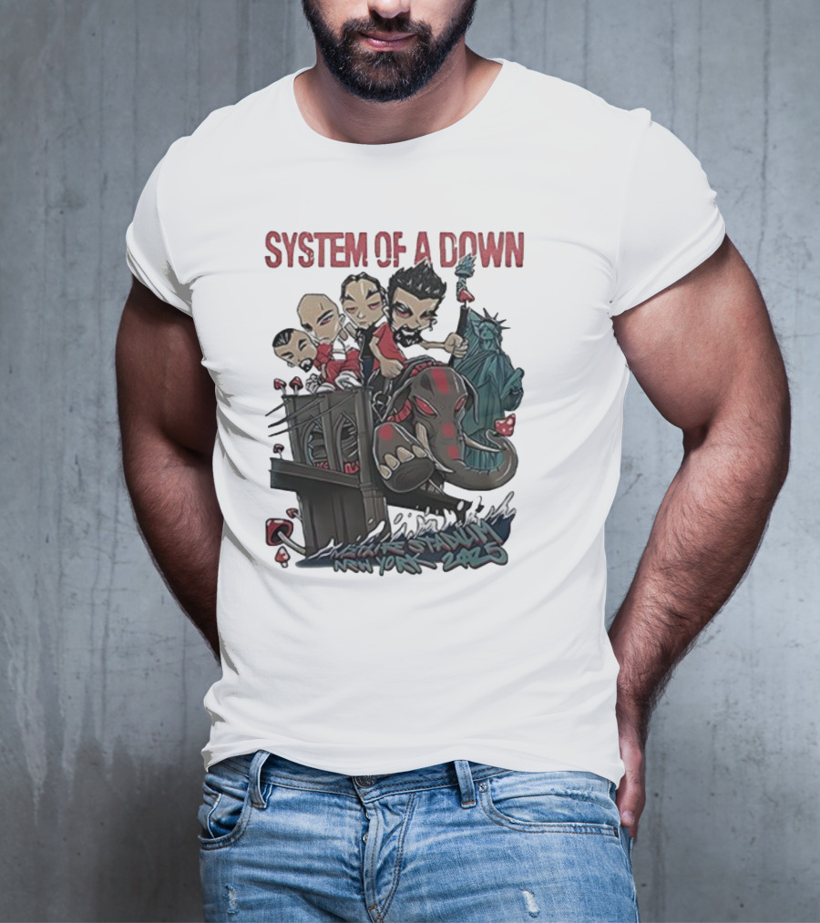 System Of A Down 2025 Chibi Cartoon Yankee Stadium New York T-Shirt