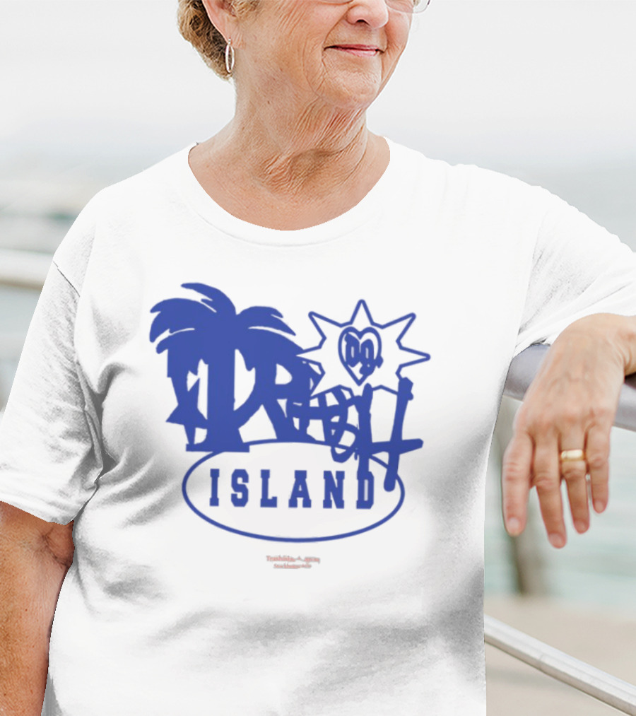 Trash Island Blue And White Palm Star Grafik T-Shirt