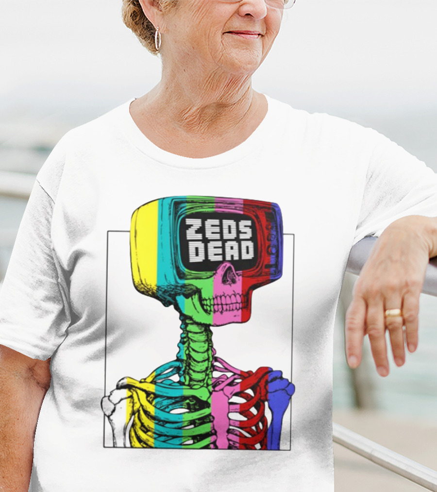 Zeds Dead TV Head Skeleton Multicolor Test Pattern T-Shirt