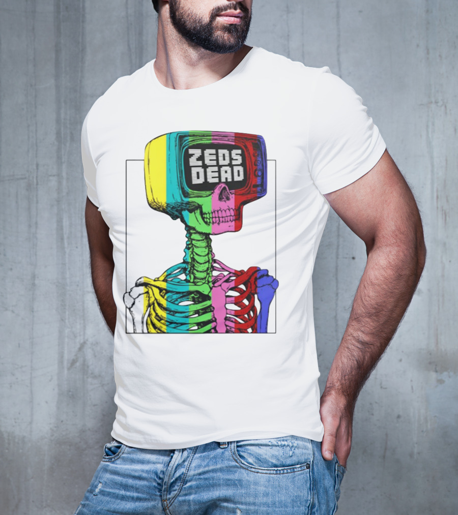 Zeds Dead TV Head Skeleton Multicolor Test Pattern T-Shirt