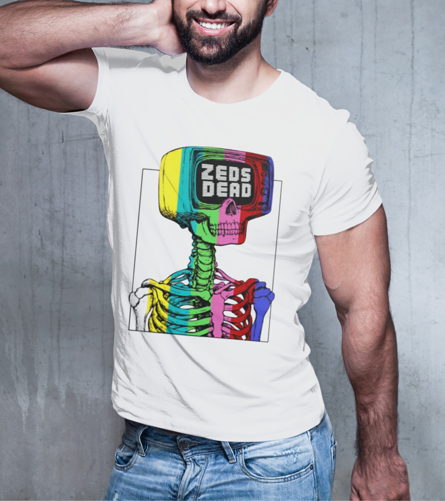 Zeds Dead TV Head Skeleton Multicolor Test Pattern T-Shirt