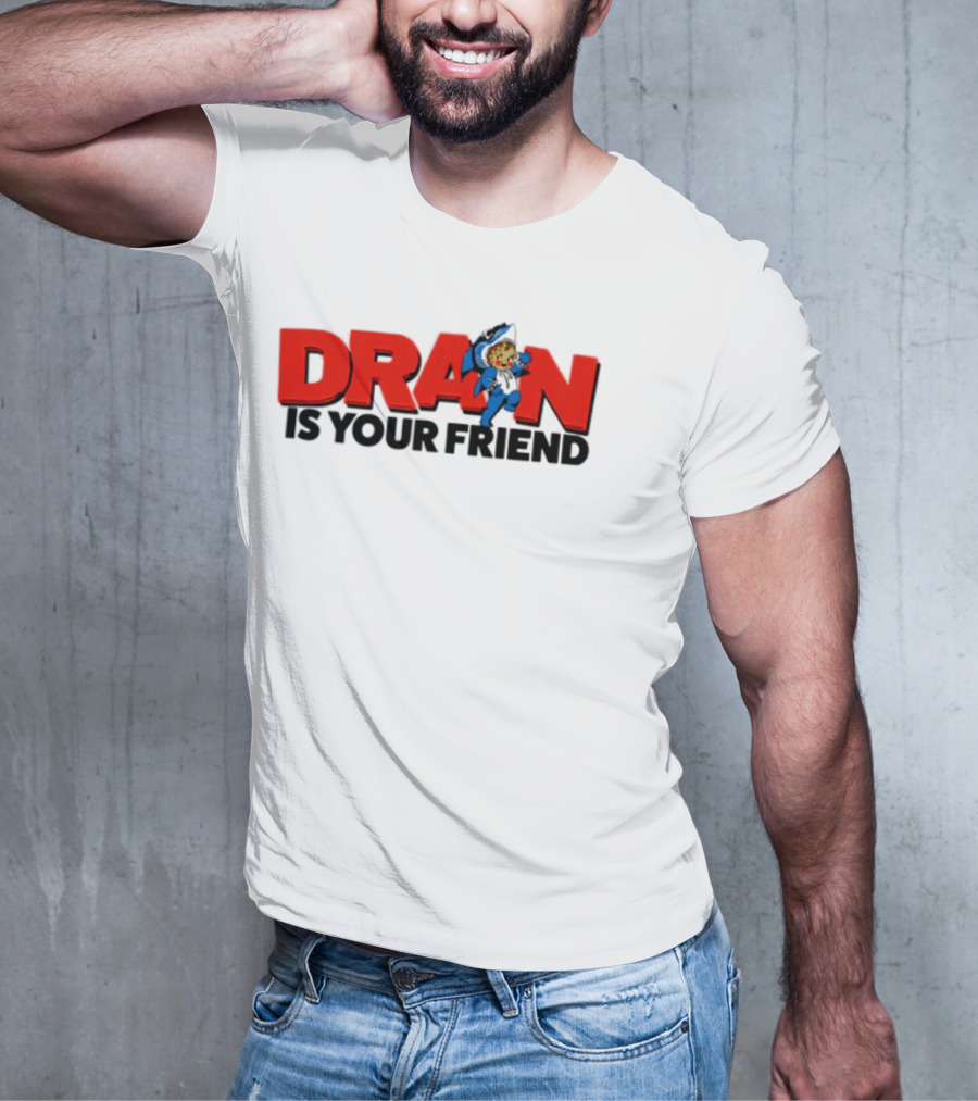 Drain Kewpie Friend In Red Block Letters With Cartoon Character T-Shirt