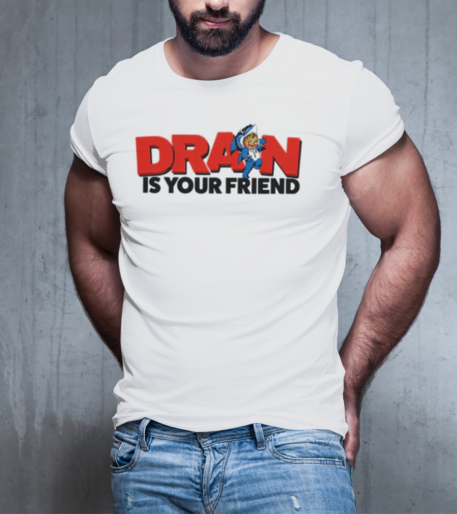 Drain Kewpie Friend In Red Block Letters With Cartoon Character T-Shirt