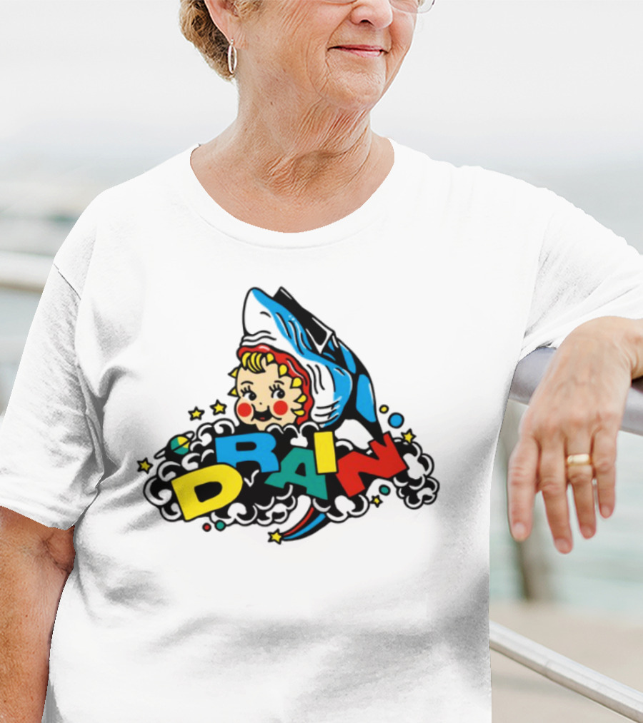 DRAIN831 Rainbow Retro Kid Block Letters Whale T-Shirt