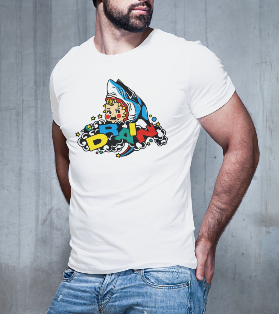 DRAIN831 Rainbow Retro Kid Block Letters Whale T-Shirt