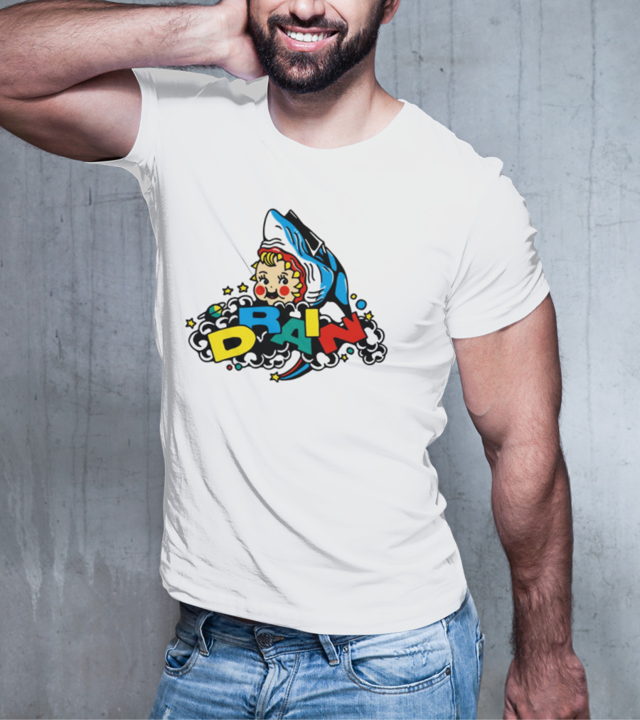 DRAIN831 Rainbow Retro Kid Block Letters Whale T-Shirt