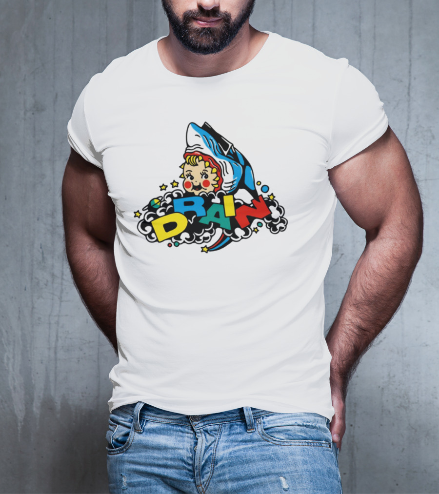 DRAIN831 Rainbow Retro Kid Block Letters Whale T-Shirt