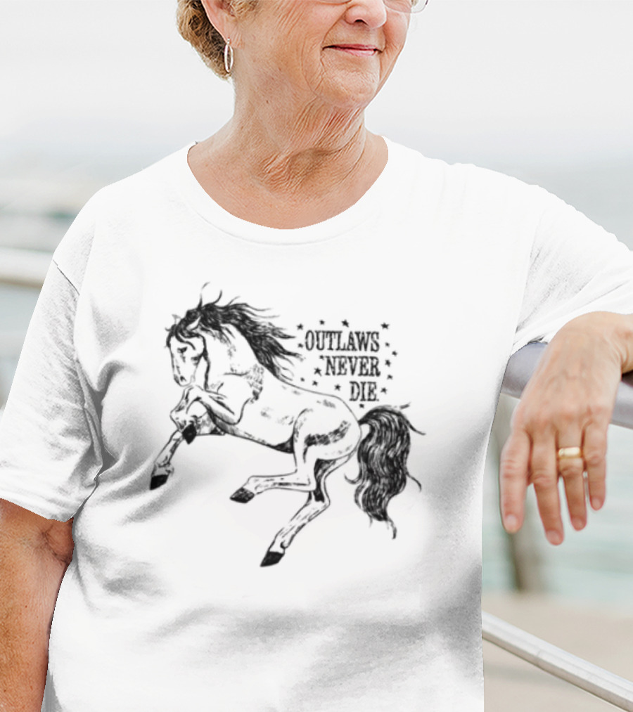 Oatmilklady Wild Horse Outlaws Never Die Retro Western Style T-Shirt
