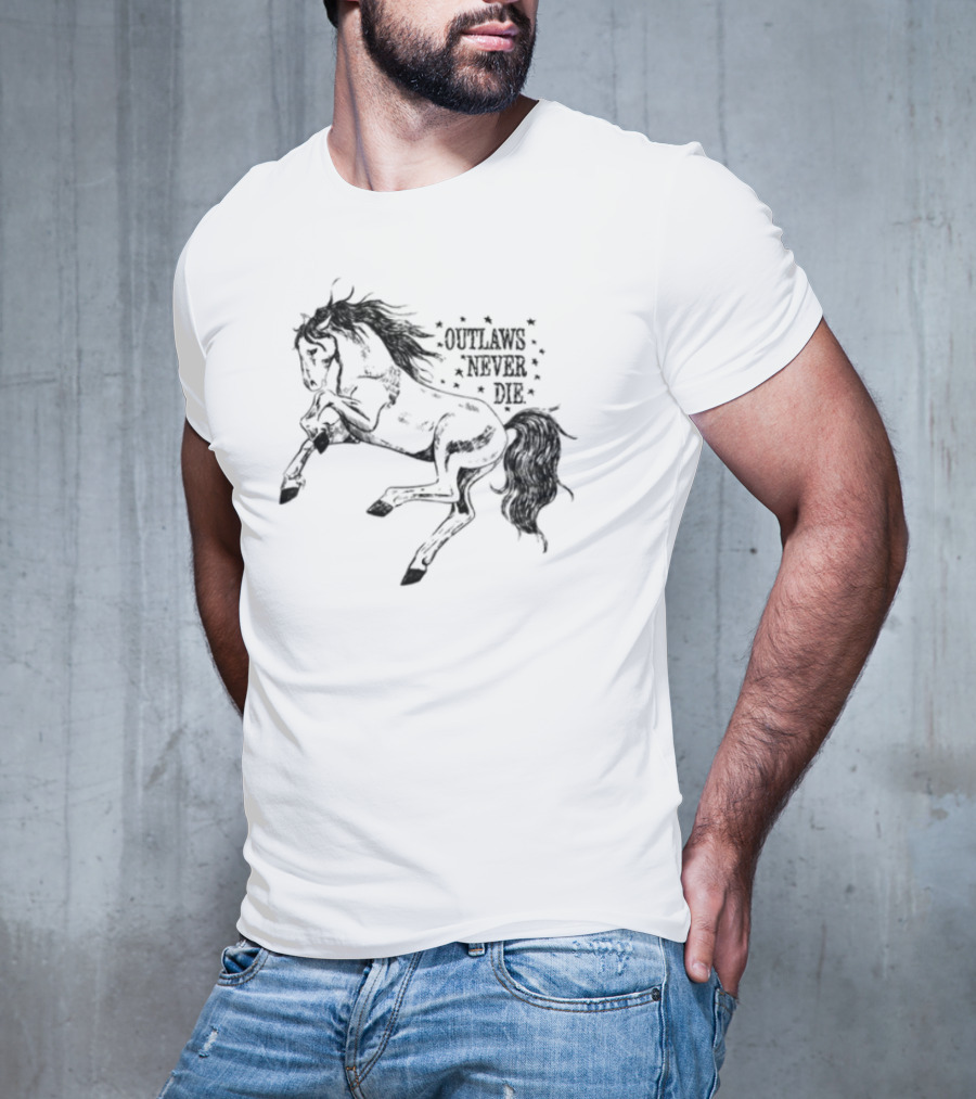 Oatmilklady Wild Horse Outlaws Never Die Retro Western Style T-Shirt
