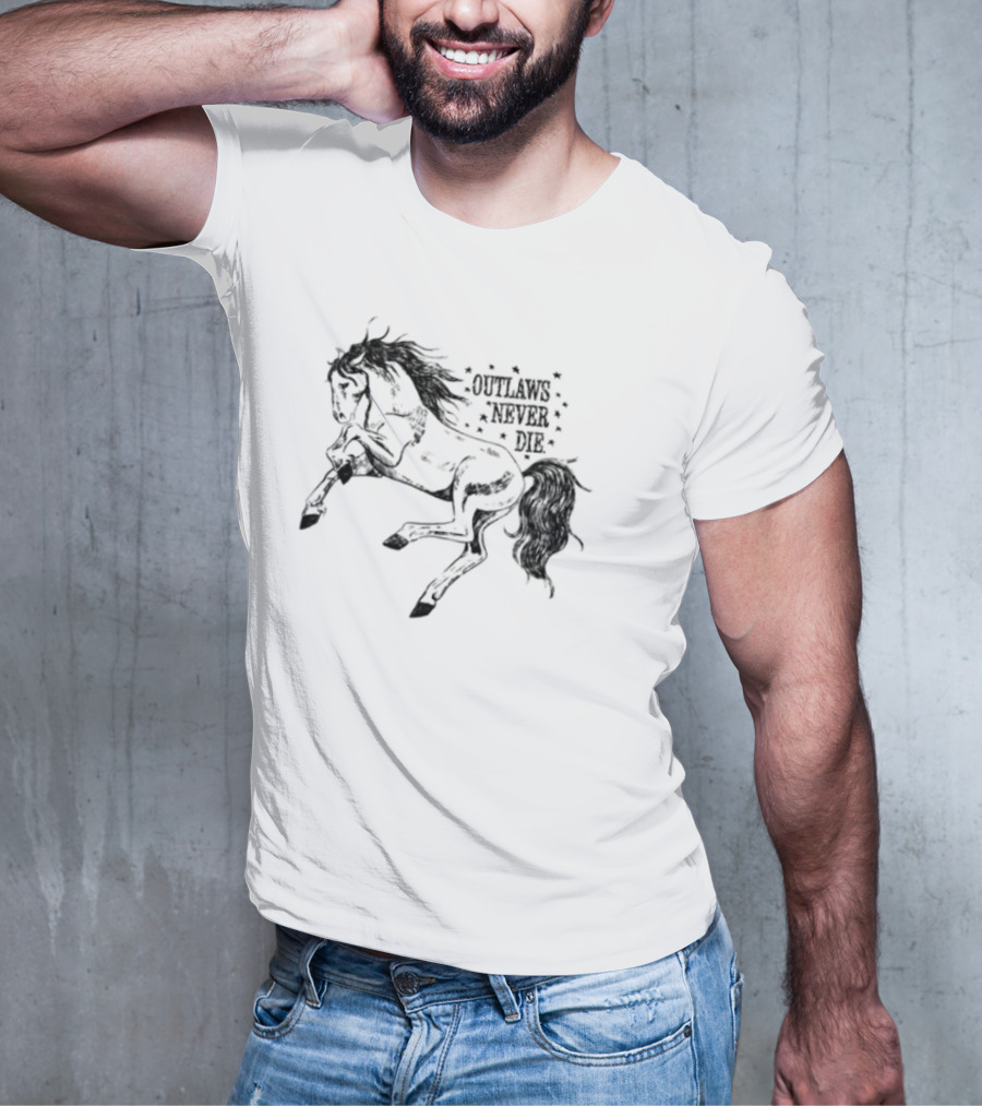Oatmilklady Wild Horse Outlaws Never Die Retro Western Style T-Shirt