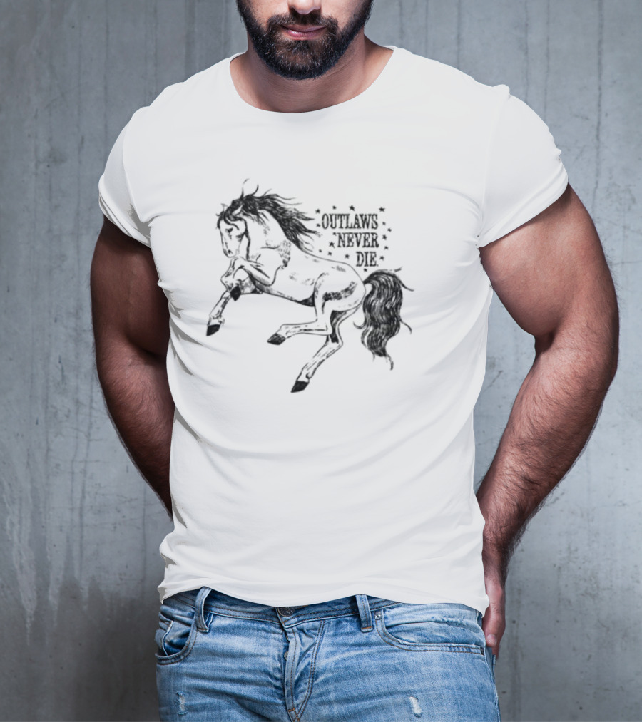 Oatmilklady Wild Horse Outlaws Never Die Retro Western Style T-Shirt