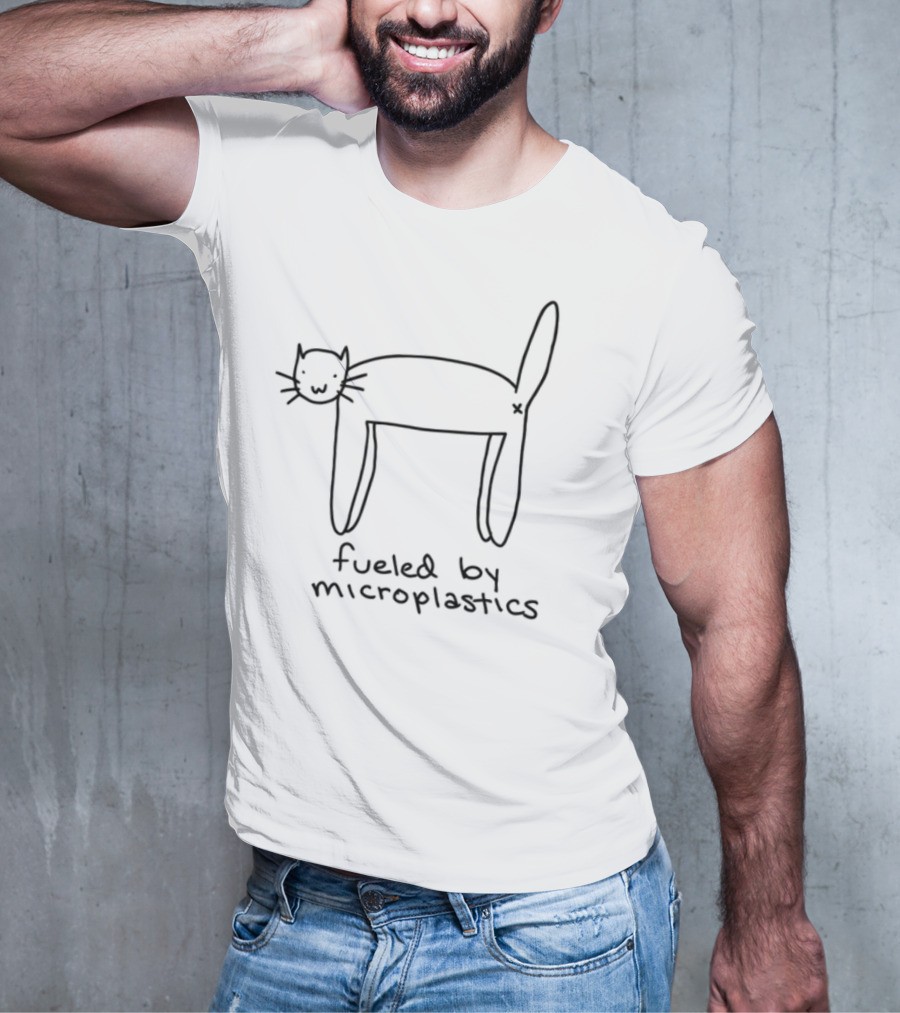 Fueled By Microplastics Cat Whimsical Humor Sketch T-Shirt
