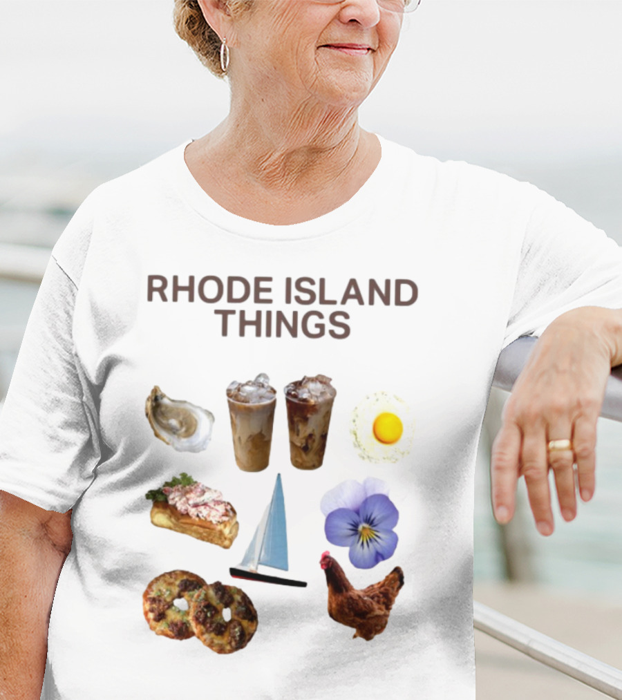 Rhode Island Things Iced Coffee Lobster Roll Sailboat Hen Johnnycakes T-Shirt