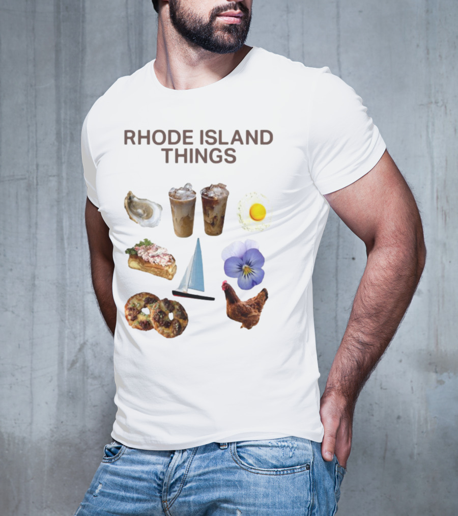 Rhode Island Things Iced Coffee Lobster Roll Sailboat Hen Johnnycakes T-Shirt
