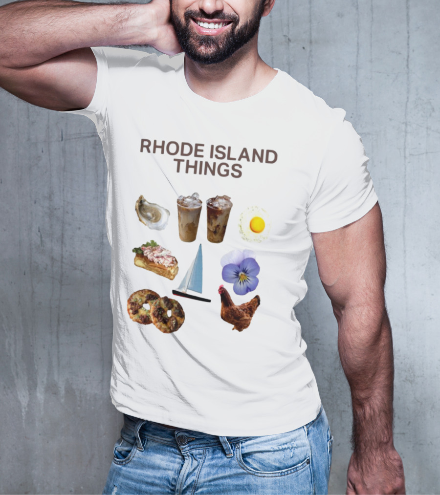 Rhode Island Things Iced Coffee Lobster Roll Sailboat Hen Johnnycakes T-Shirt