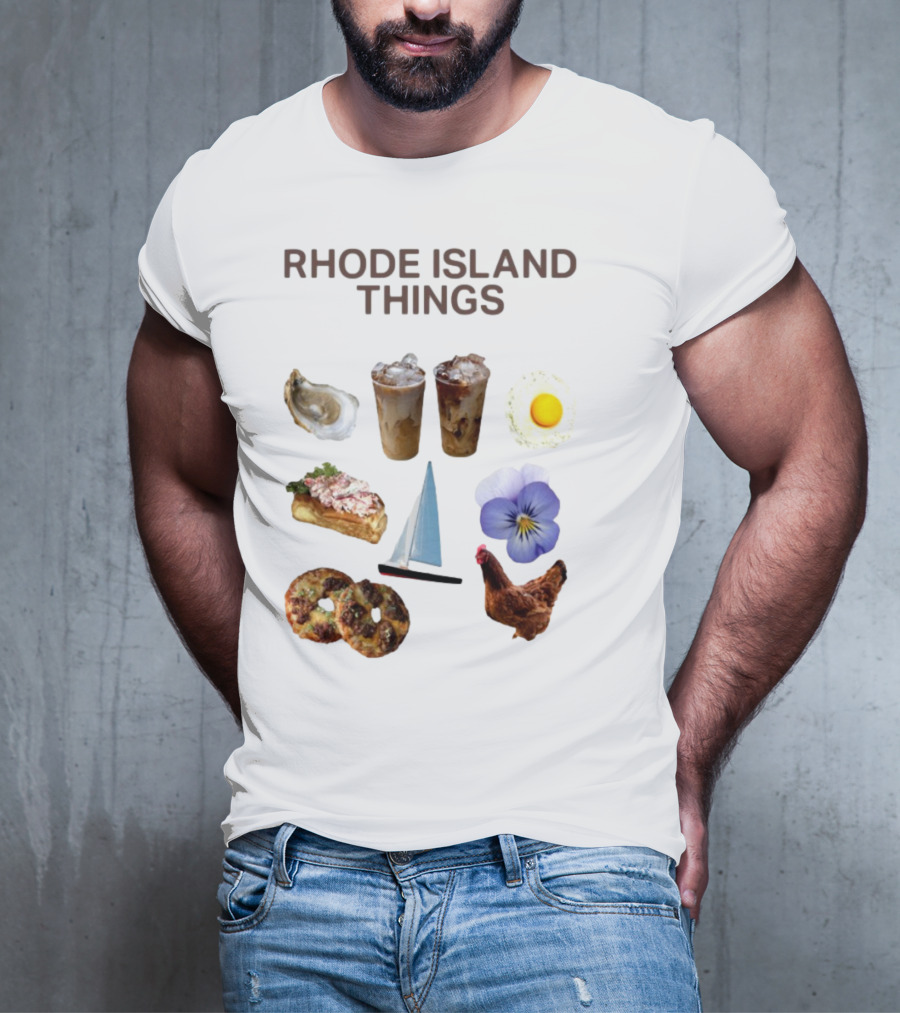 Rhode Island Things Iced Coffee Lobster Roll Sailboat Hen Johnnycakes T-Shirt