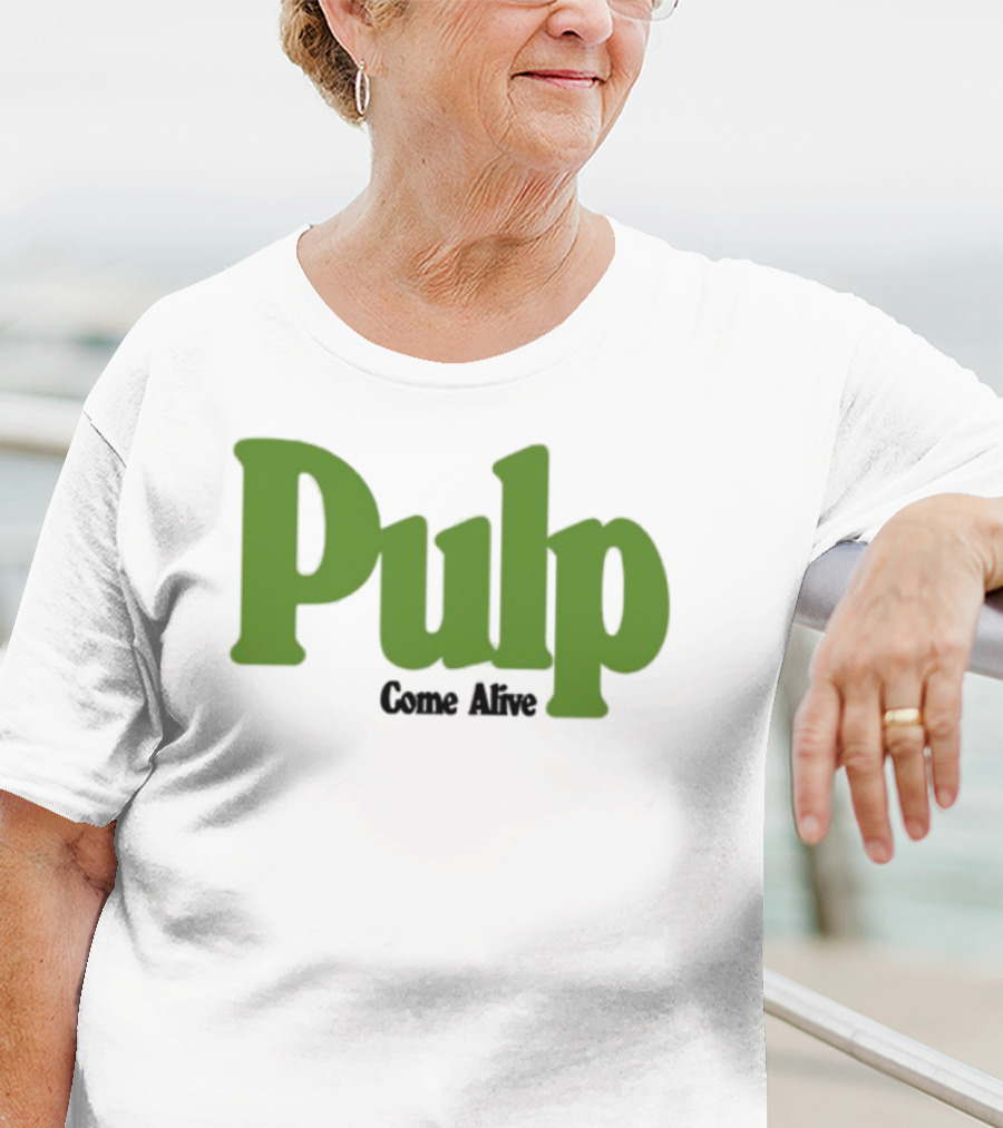 Pulp Come Alive Ecru Retro Bold Green Typography T-Shirt