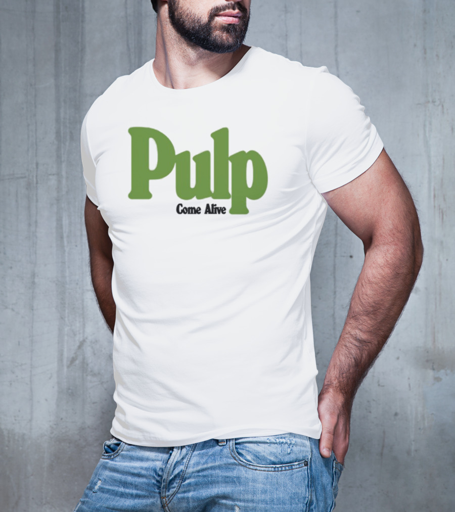 Pulp Come Alive Ecru Retro Bold Green Typography T-Shirt