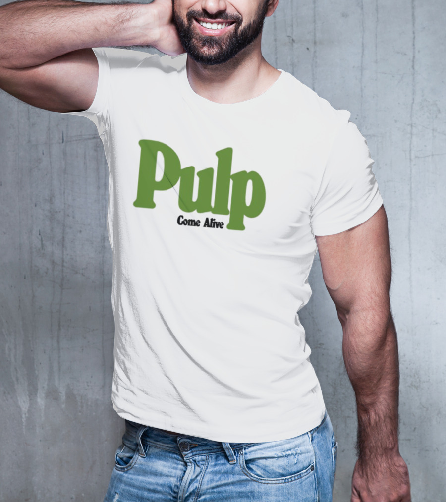 Pulp Come Alive Ecru Retro Bold Green Typography T-Shirt
