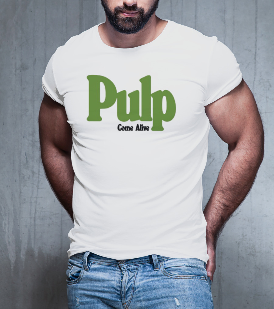 Pulp Come Alive Ecru Retro Bold Green Typography T-Shirt